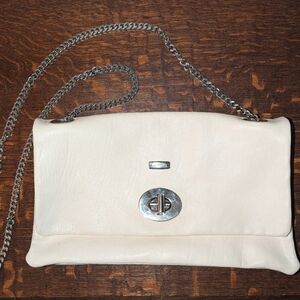 The Manual Co. High Quality Leather Cross Body Purse ,Long Sturdy Silver Chain